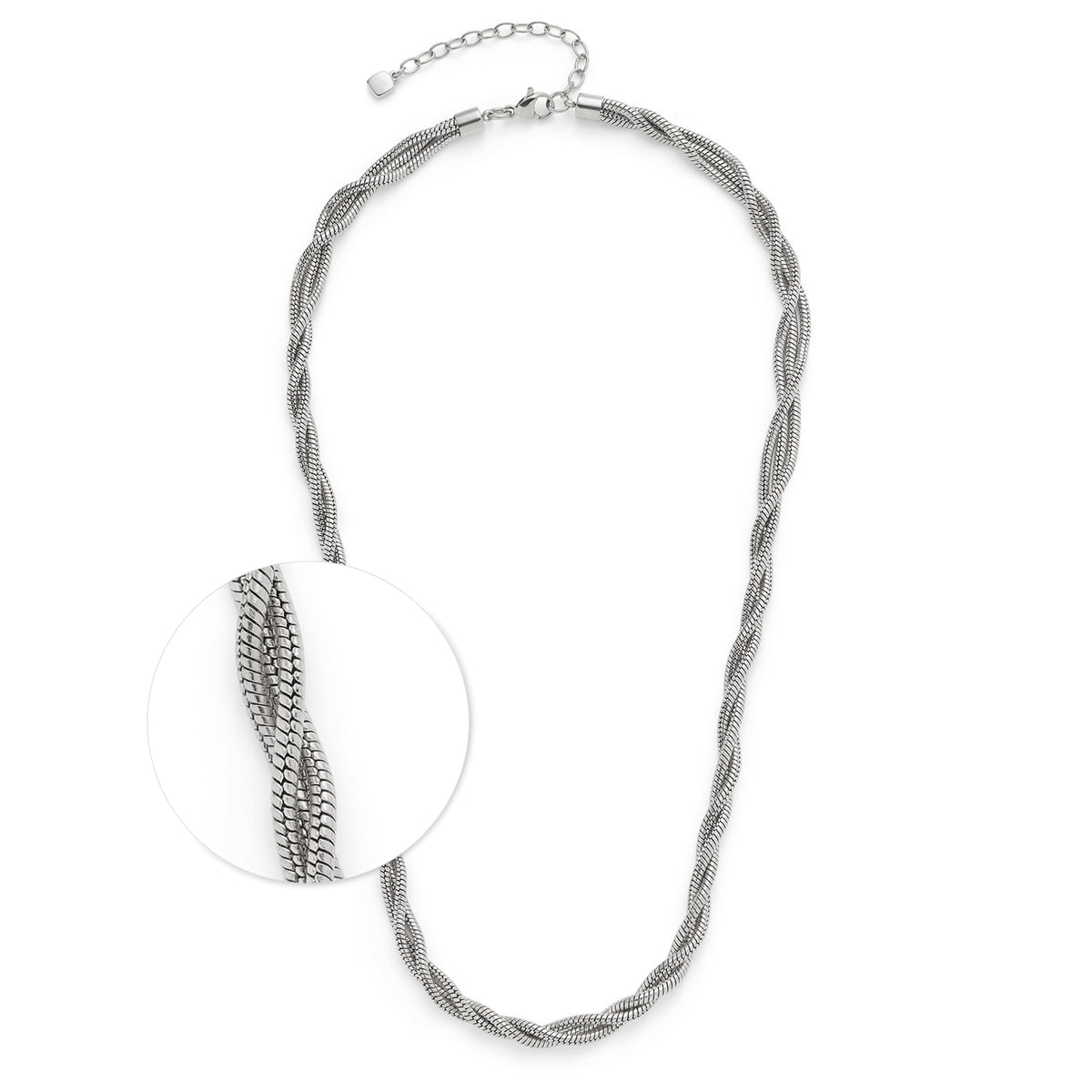 Halskette SUE 45 cm aus Edelstahl mit gedrehtem Kettenmuster und Detailansicht