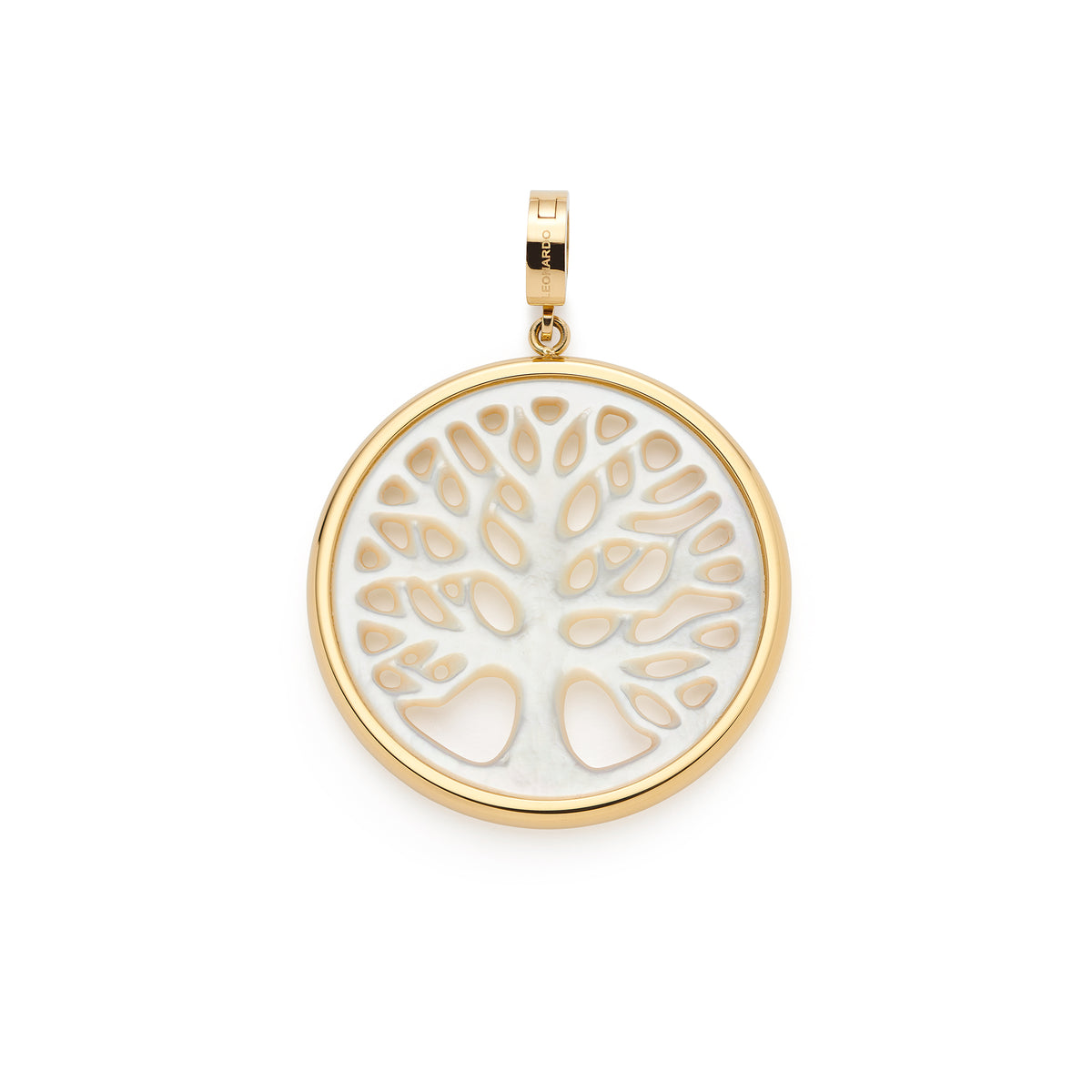 Anhänger TREENA gold mit Lebensbaum-Motiv aus Muschel und goldenem Edelstahlrahmen