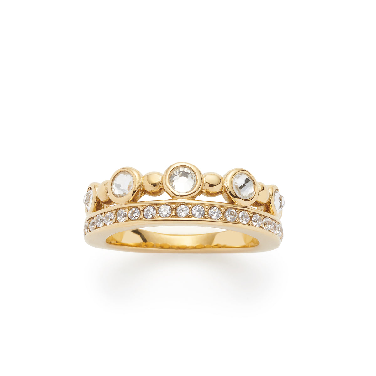Ring BOBBY 17 gold mit runden Zirkonia-Steinen und Zirkonium-Besatz