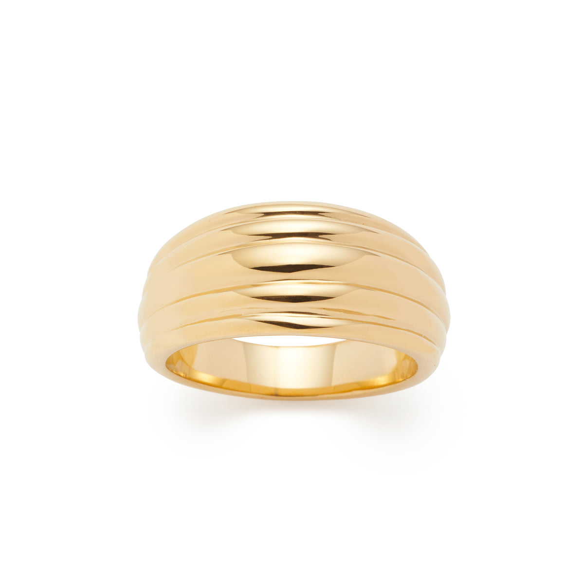 Ring ELISABETH 18 gold mit horizontalen Rillen auf weißem Hintergrund