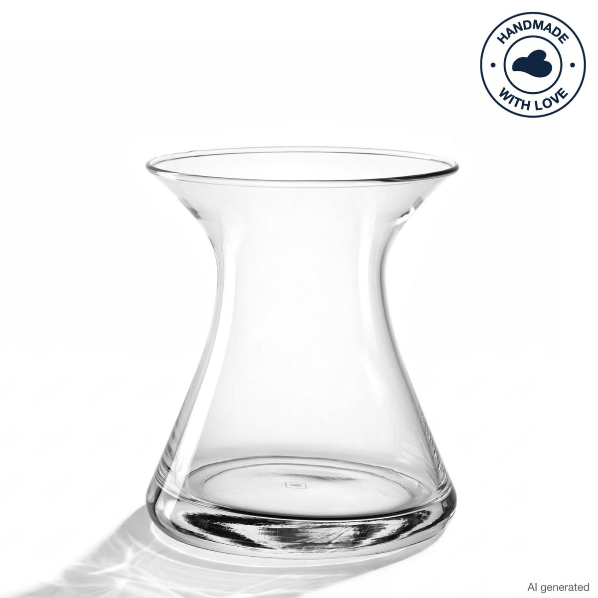 Klare Glasevas Vase GIA mit geschwungener Form auf weißem Hintergrund