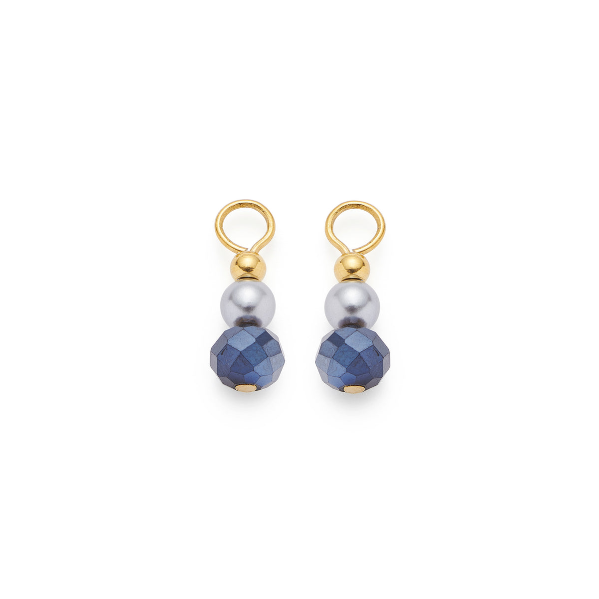 Set/2 Anhänger ALINE gold Beauty's mit grauen Perlen und facettierten blauen Glaskugeln