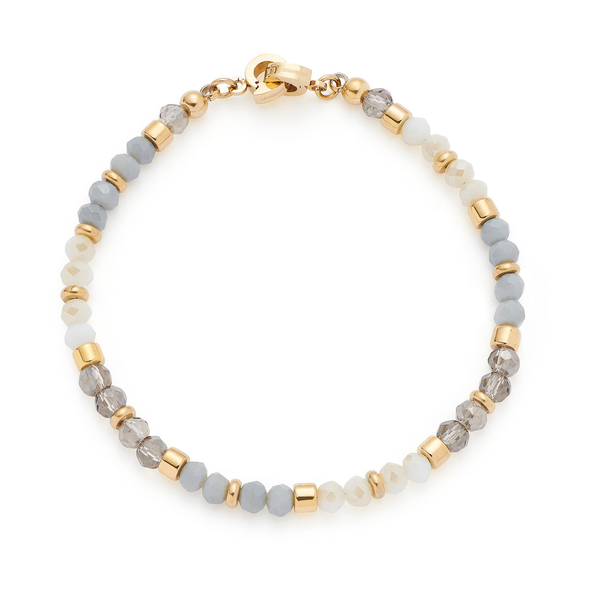Armband BERNIE Clip & Mix gold mit grauem und transparent glänzendem Glas auf weißem Hintergrund
