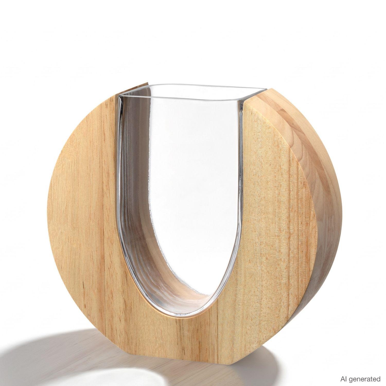 Vase LEGNO mit Holzmantel und Glaseinsatz, braun, Frontansicht