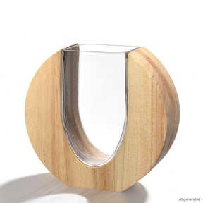 Vase LEGNO mit Holzmantel und Glaseinsatz, braun, Frontansicht
