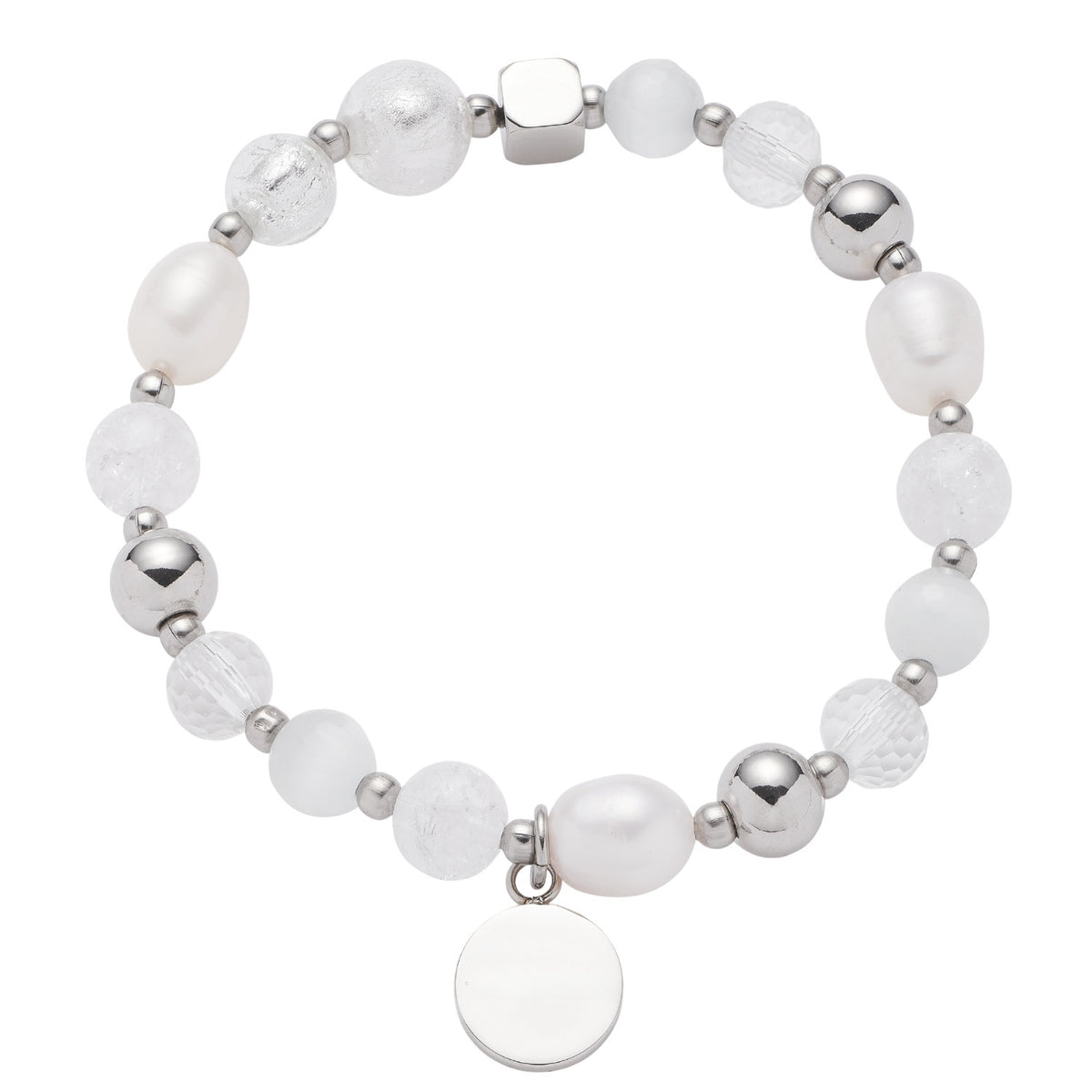 Armband HOPE mit Glasperlen, Metallperlen und rundem Gravuranhänger