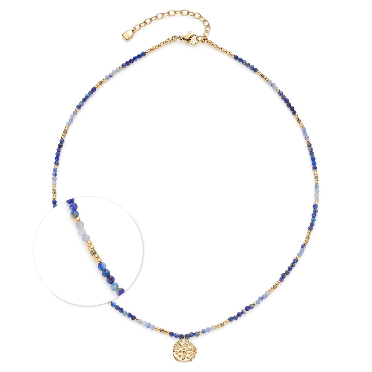 Halskette ROSE 42 cm gold CIAO mit blauen und lavendelfarbenen Steinen und goldenem Anhaenger