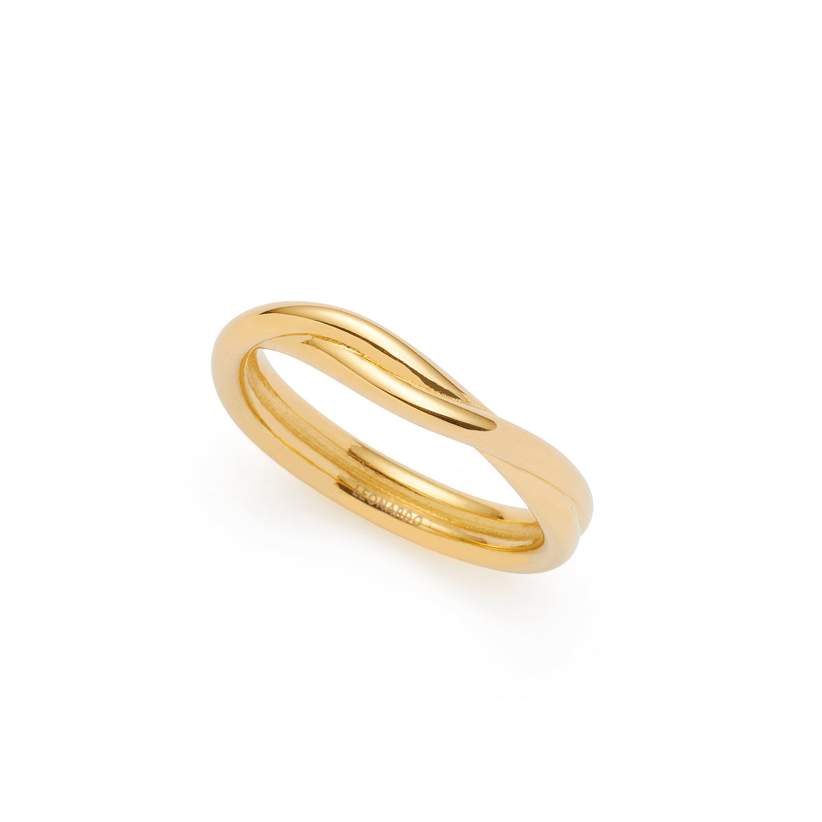 Ring TWISTER 17 gold CIAO aus Edelstahl, goldfarben, dreidimensionale Ansicht auf weißem Hintergrund
