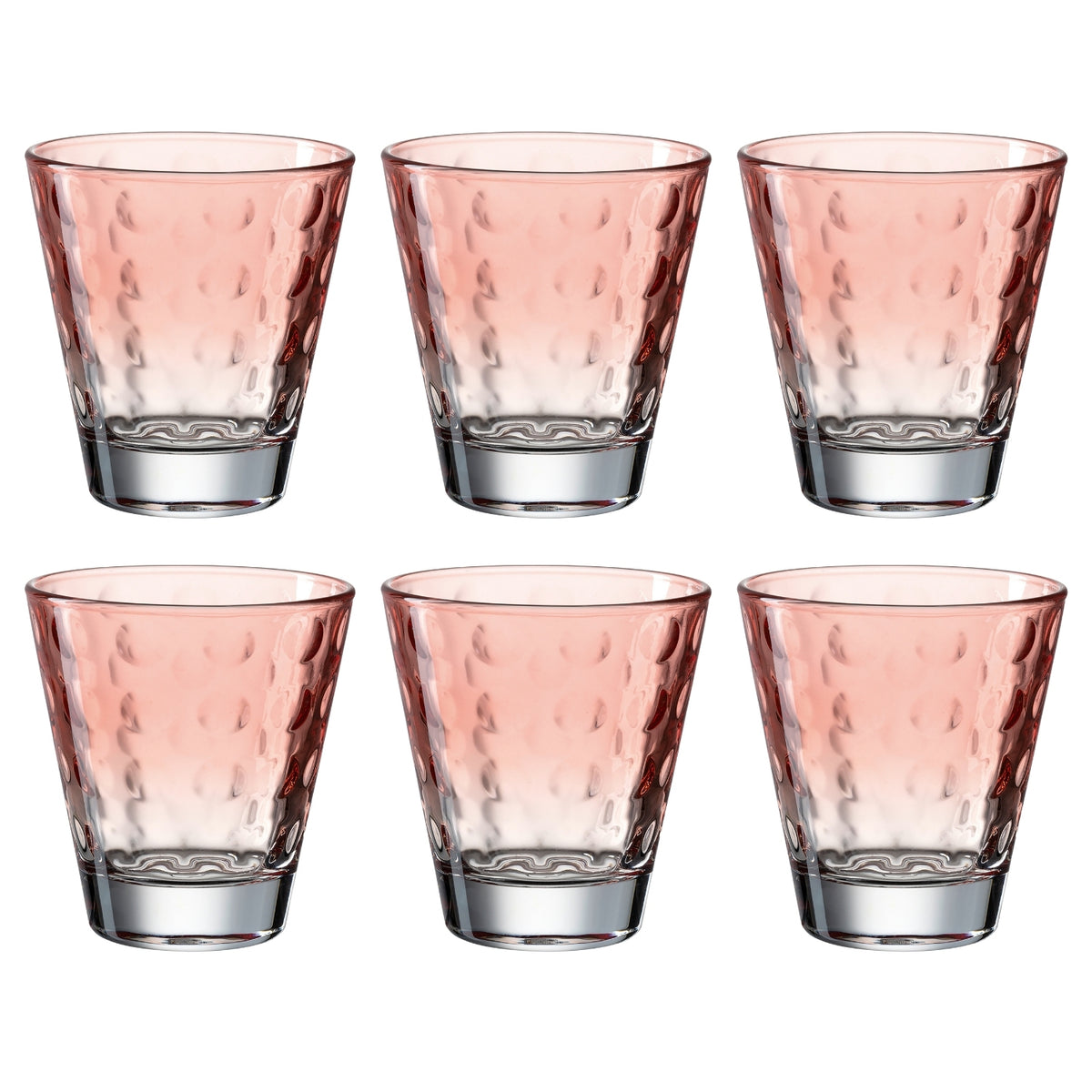 Sechs rote Trinkgläser OPTIC 215 ml in zwei Reihen angeordnet