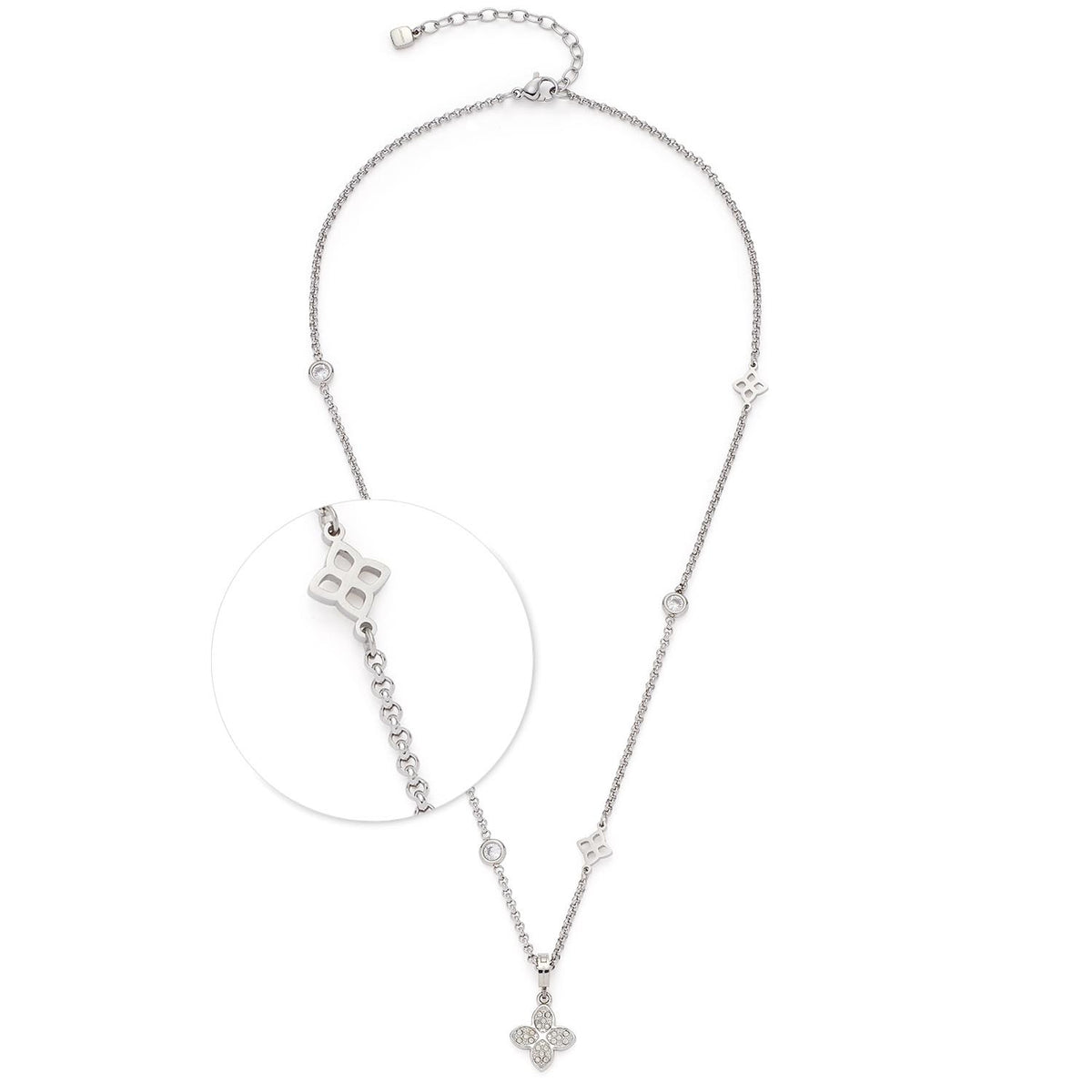 Halskette RUTH silber mit Kettengliedern und Schmuckdetails, Detailansicht des Verschlusses