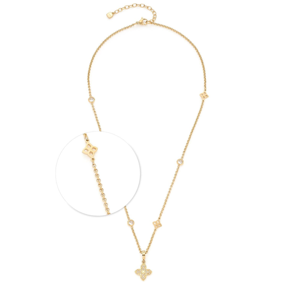 Halskette RUTH in gold mit Kettendetail und Schmuckanhänger, Verpackungsausschnitt