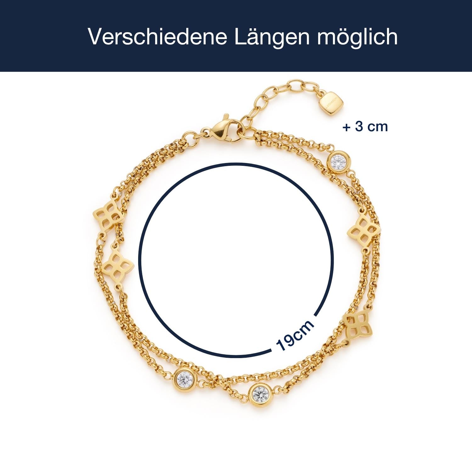 Massangaben zu Armband RUTH gold mit verschiedenen Längen möglich