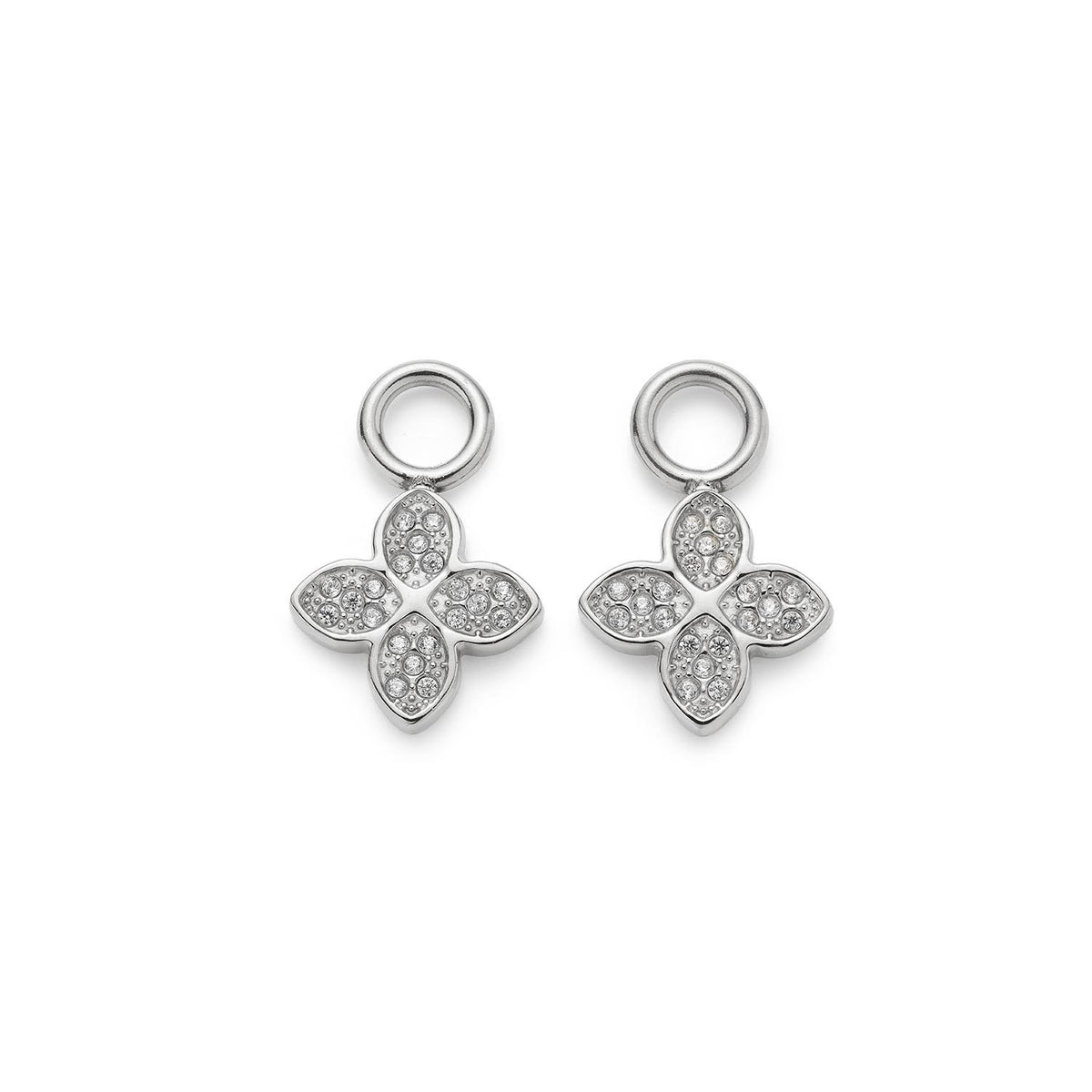Set/2 Anhänger RUTH silber, vierblättrige Kleeblattform mit Glitzersteinen, an Ösen befestigt