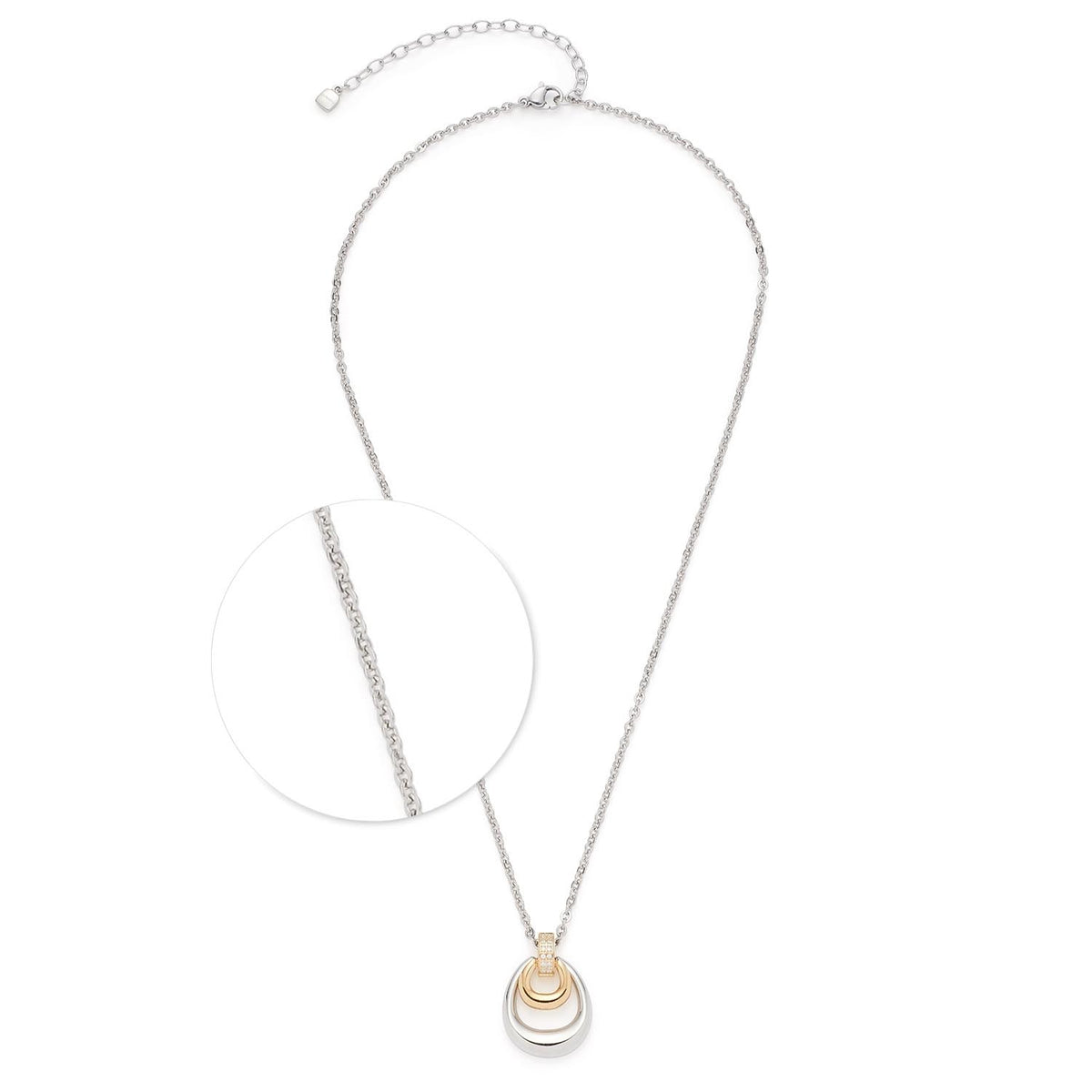 Halskette LIVIA mit bicolorem Ringanhänger aus Edelstahl und Zirkonia, Kettendetail in Vergrößerung