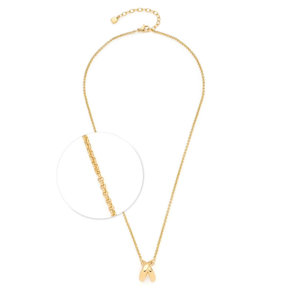 Halskette SOPHIE mit feinem Kettenglied und bowknot-förmigem Anhänger in Gold, Detailansicht der Kettenstruktur