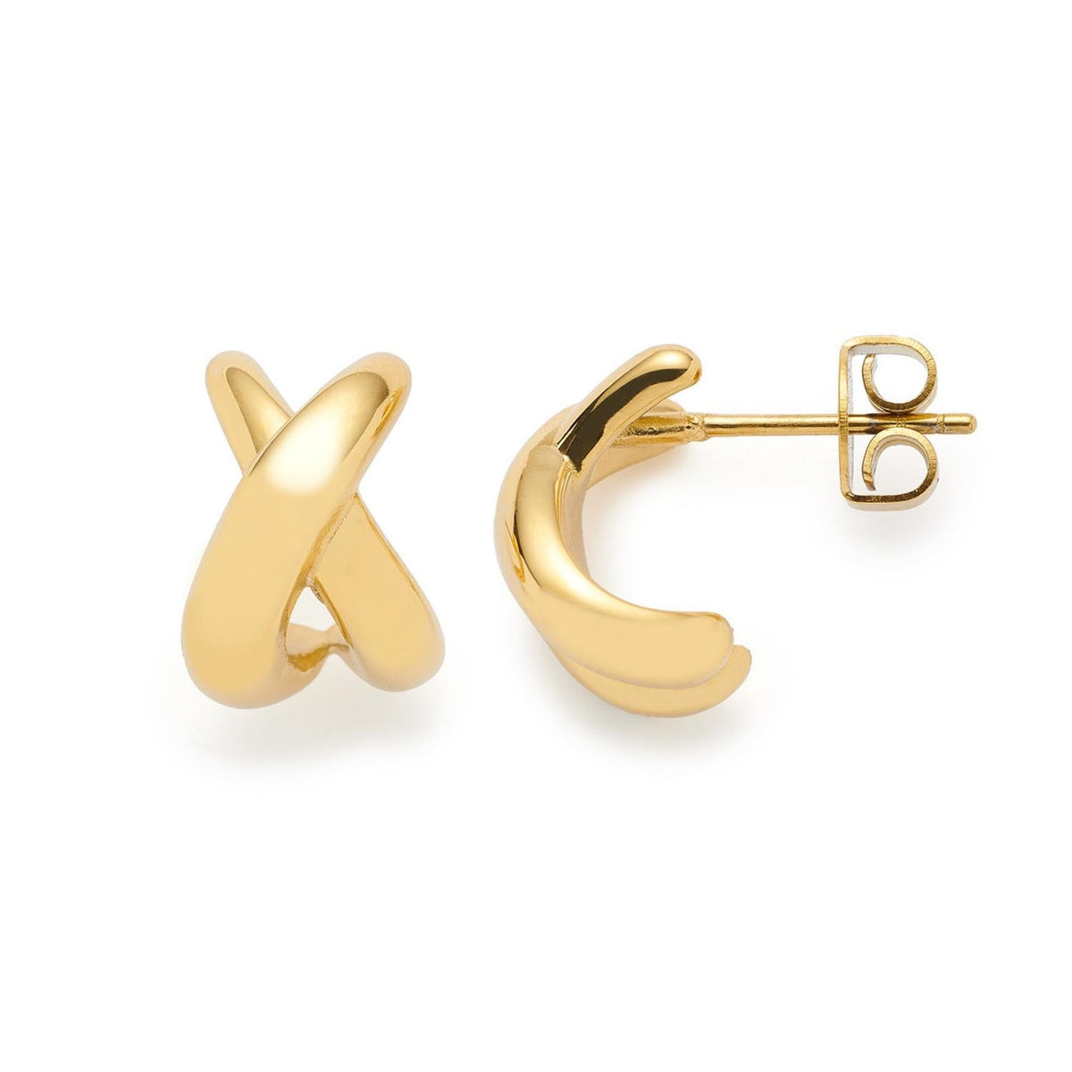 Goldene Ohrstecker SOPHIE, gekreuzte und gebogene Form, Stiftverschluss