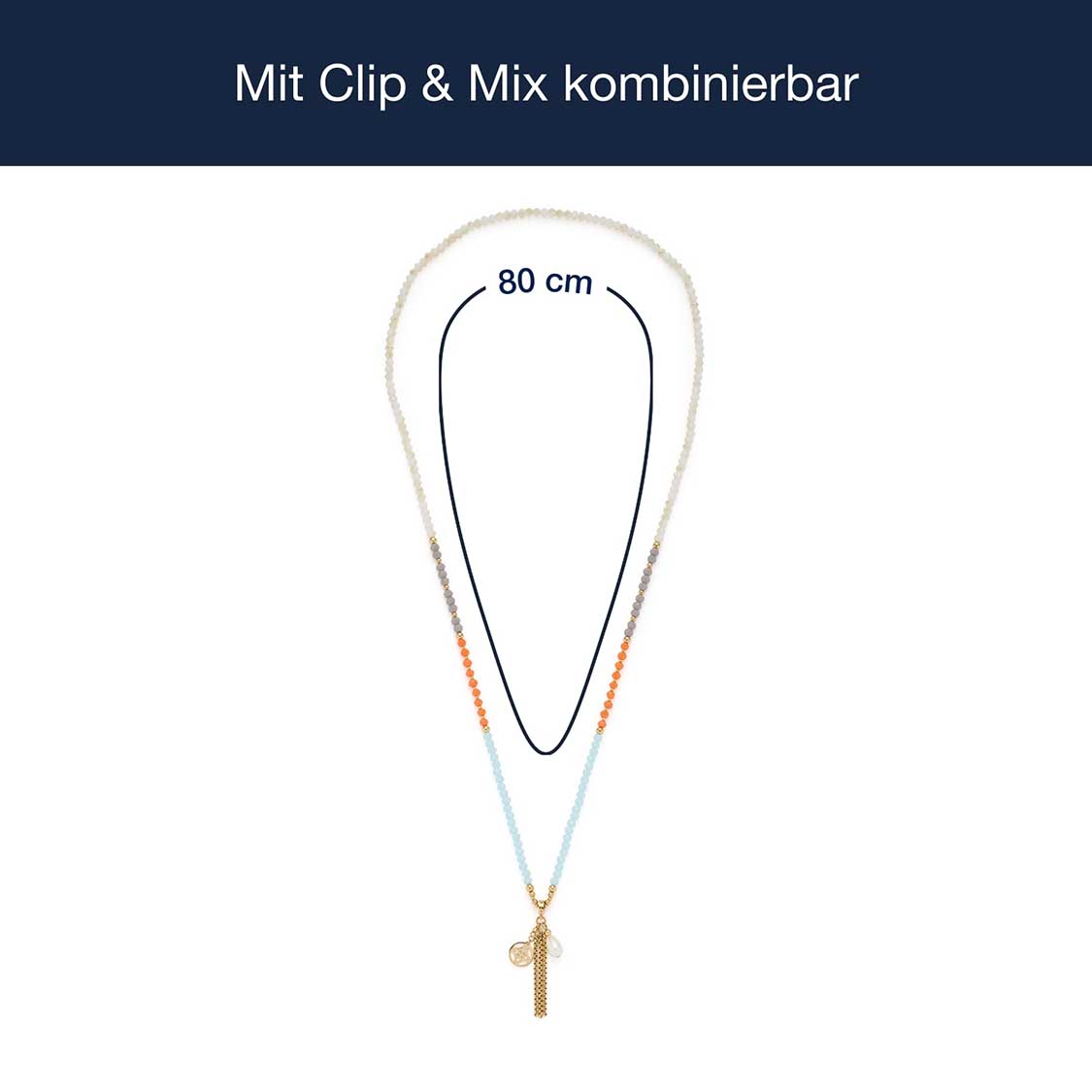 Halskette SOLERA 80 cm gold blau