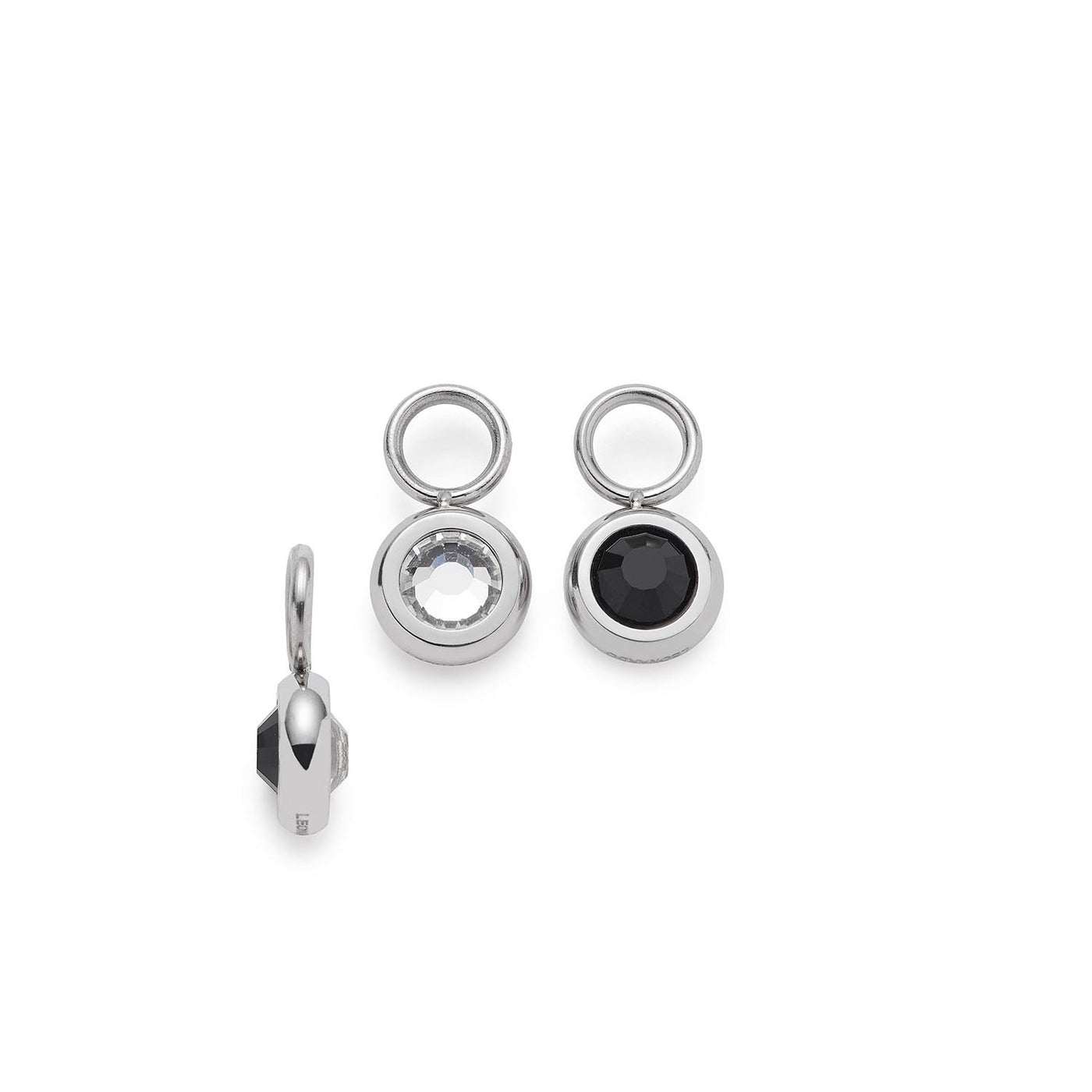 Set/2 Anhänger BLACKY silber/schwarz, ein Anhänger mit schwarzem Glas, einer mit transparentem Glas
