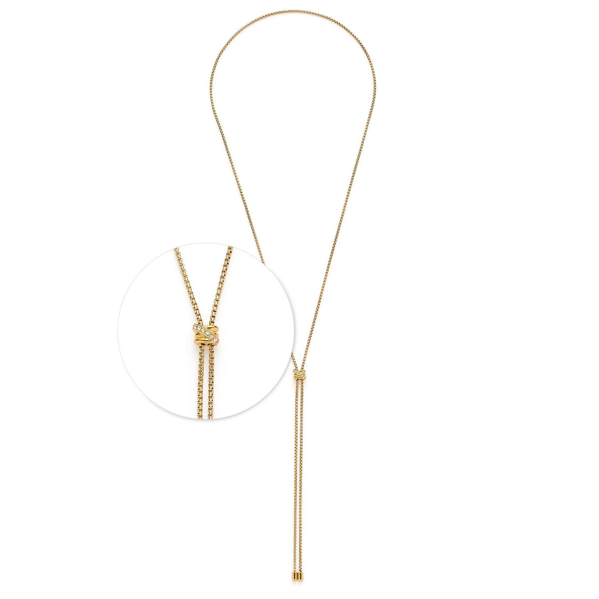 Halskette DARIA 90 cm gold mit Zirkonia und Verschlussdetail
