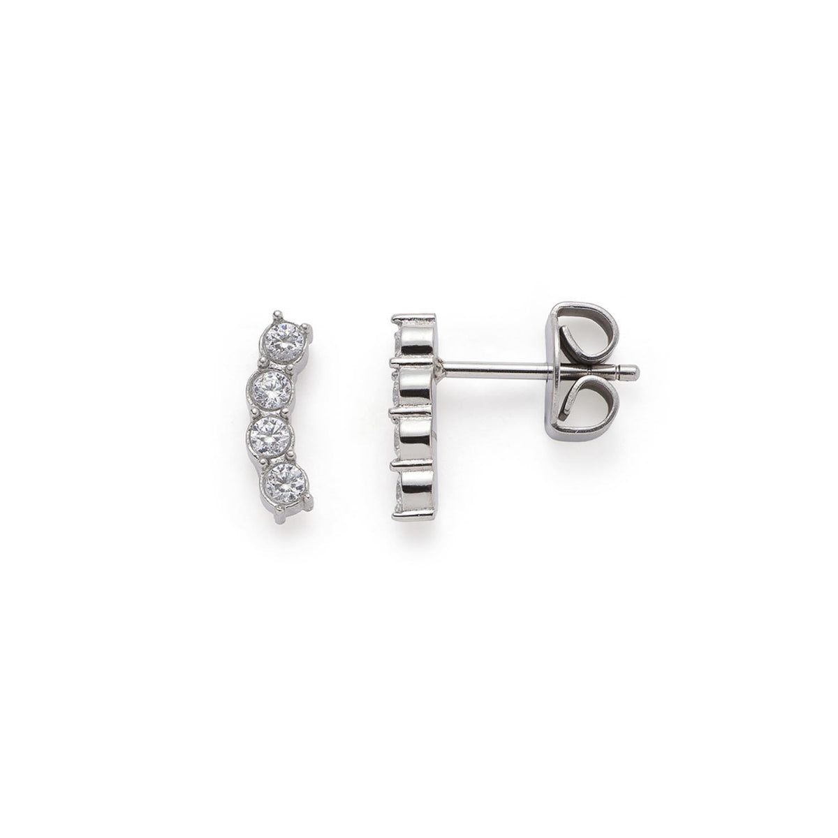 Ohrstecker TINI CIAO in Silber mit Zirkonia-Steinen, Draufsicht und Seitenansicht