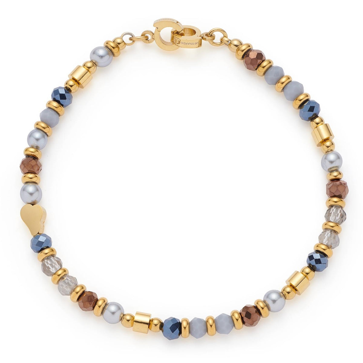 Armband CINDY Clip & Mix mit goldfarbenen und mehrfarbigen Perlen auf weißem Hintergrund
