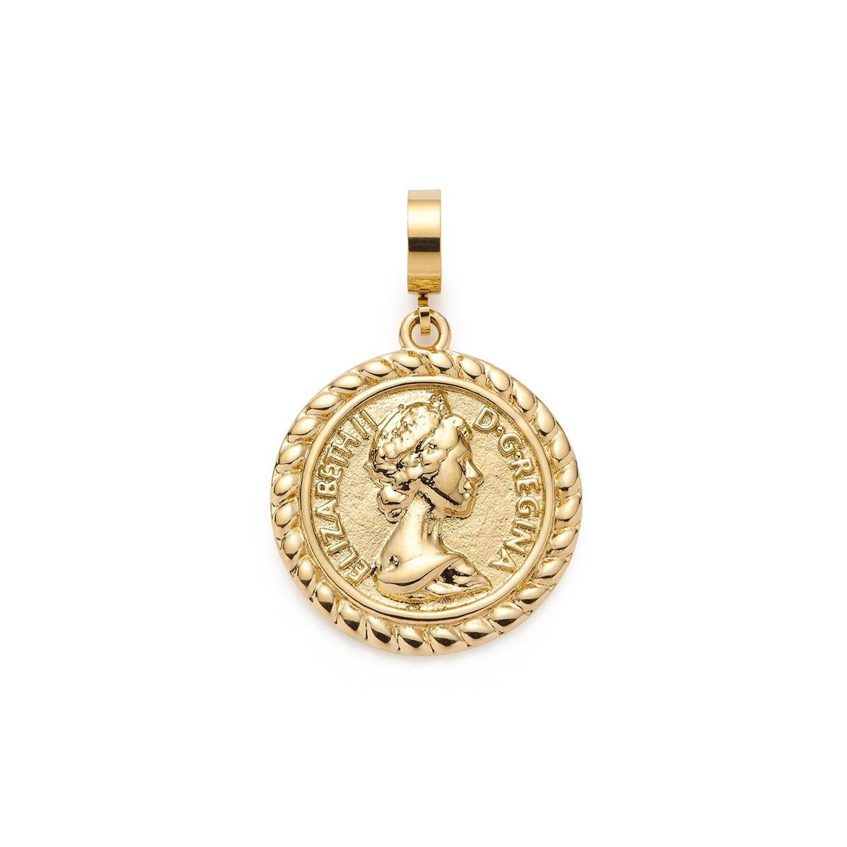 Anhänger LISBETH Clip & Mix, goldfarben, rundes Münzdesign mit Porträtprofil und Ornamentrand