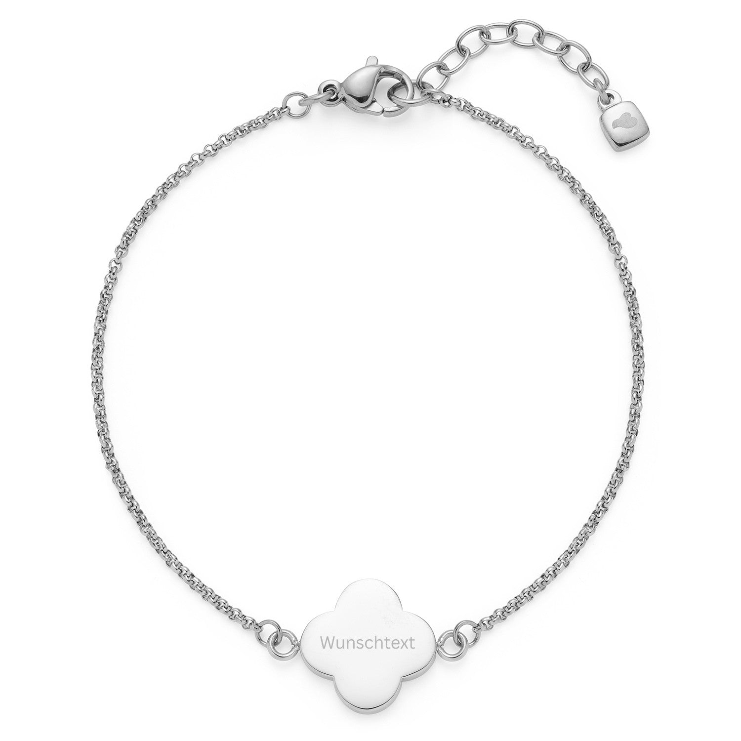 Armband METTE silber mit graviertem Kleeblatt-Anhänger und Kettenglied