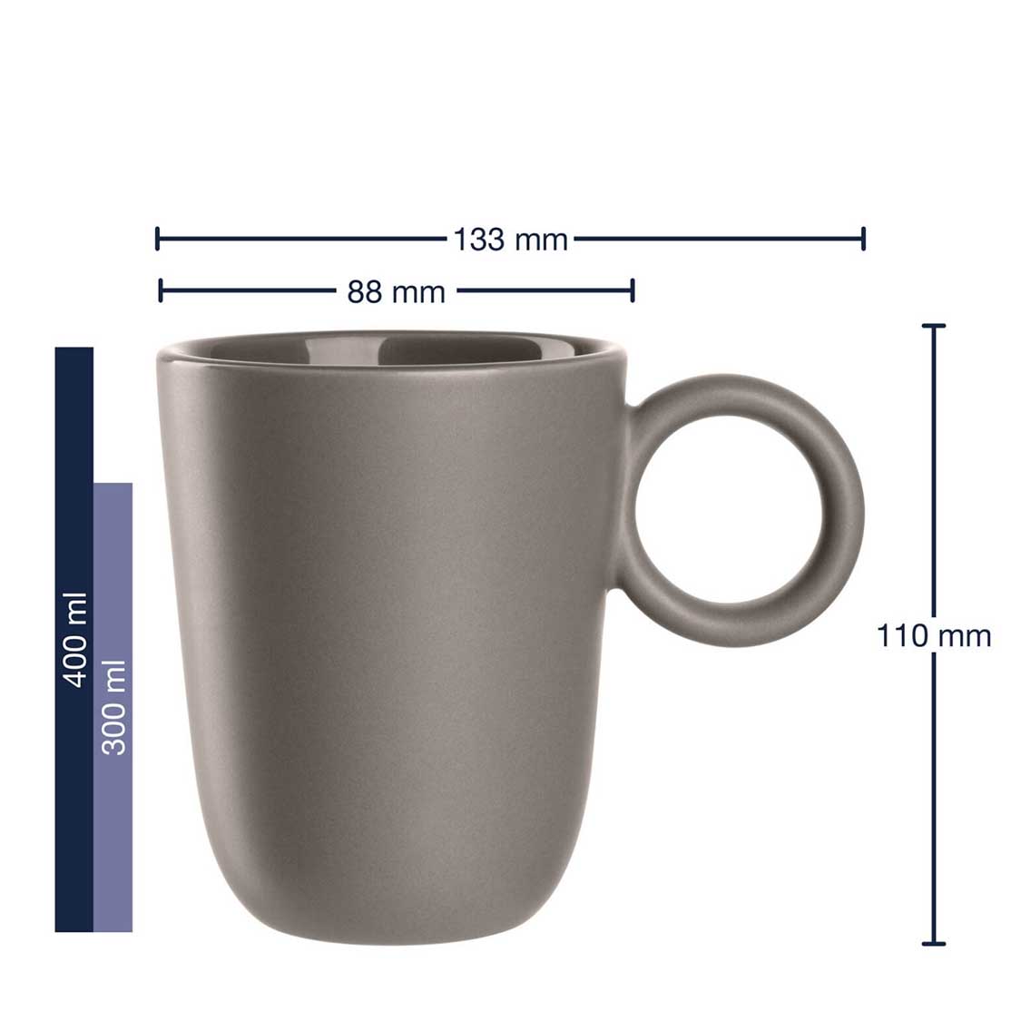 Keramiktasse ROMA 400 ml taupe 6er-Set