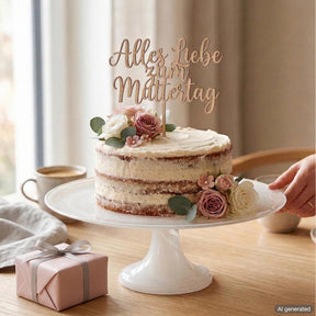 Weiße Glasplatte ALABASTRO mit Torte, Blumen und Geschenk auf Tisch