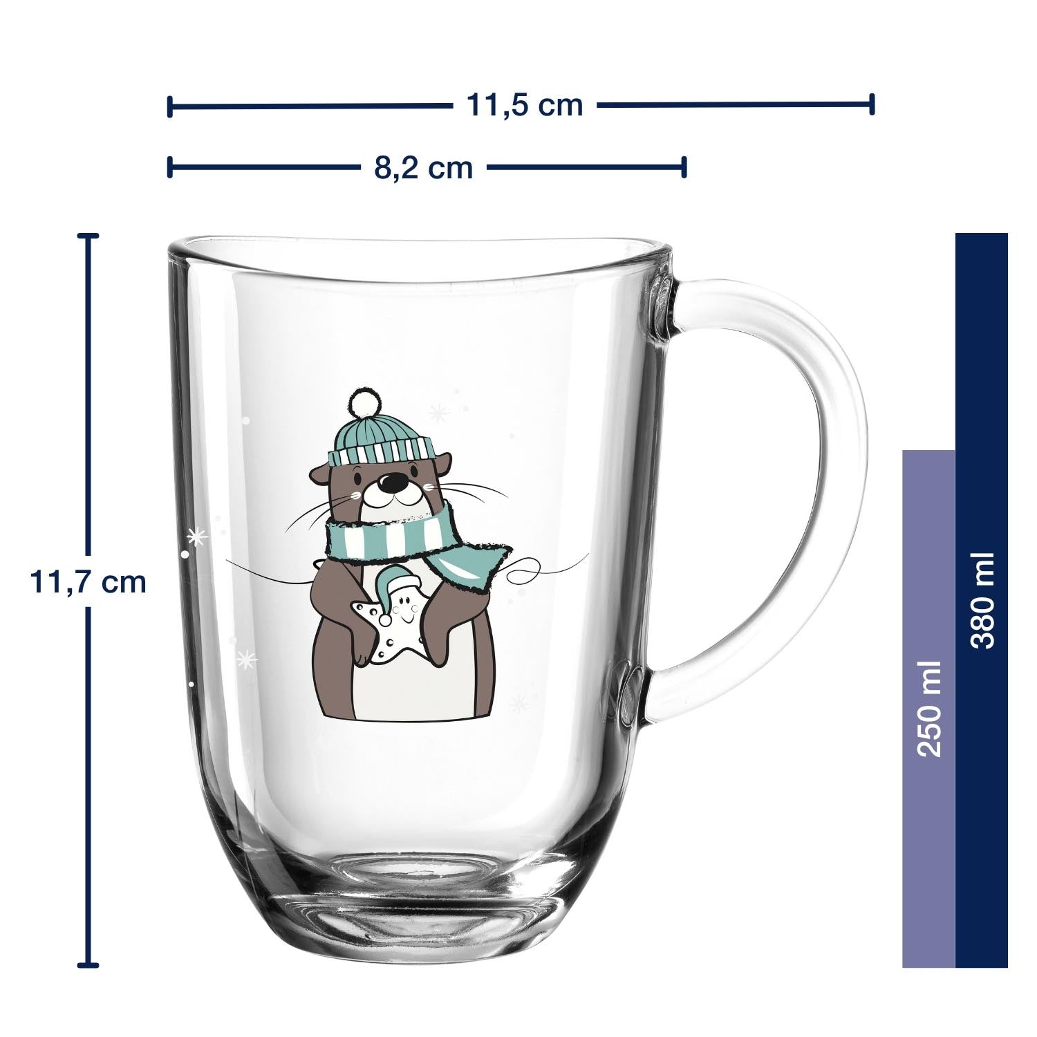 Tasse RIPOSO 380 ml Otter mit Massangaben und Fassungsvermögen
