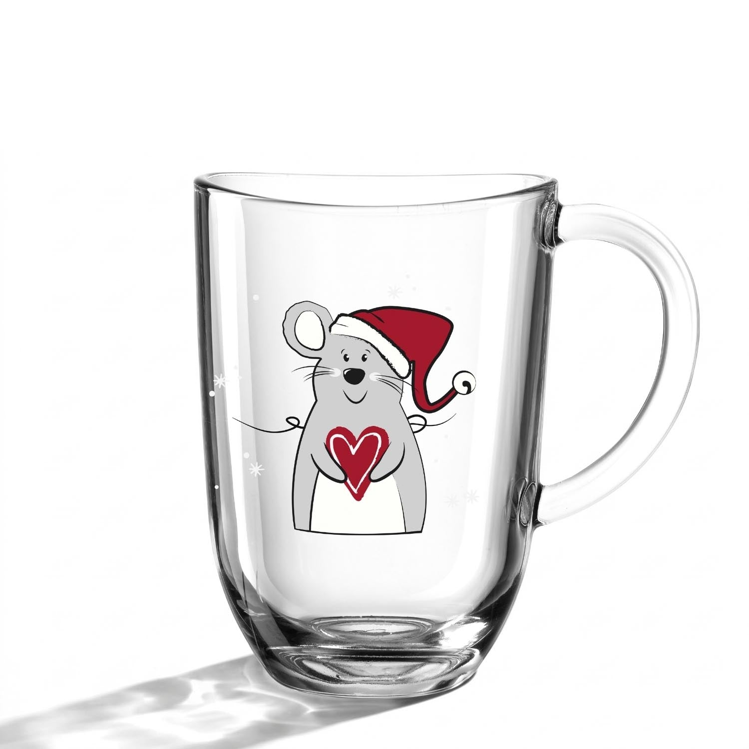 Tasse RIPOSO mit Maus in roter Weihnachtsmütze und Herz