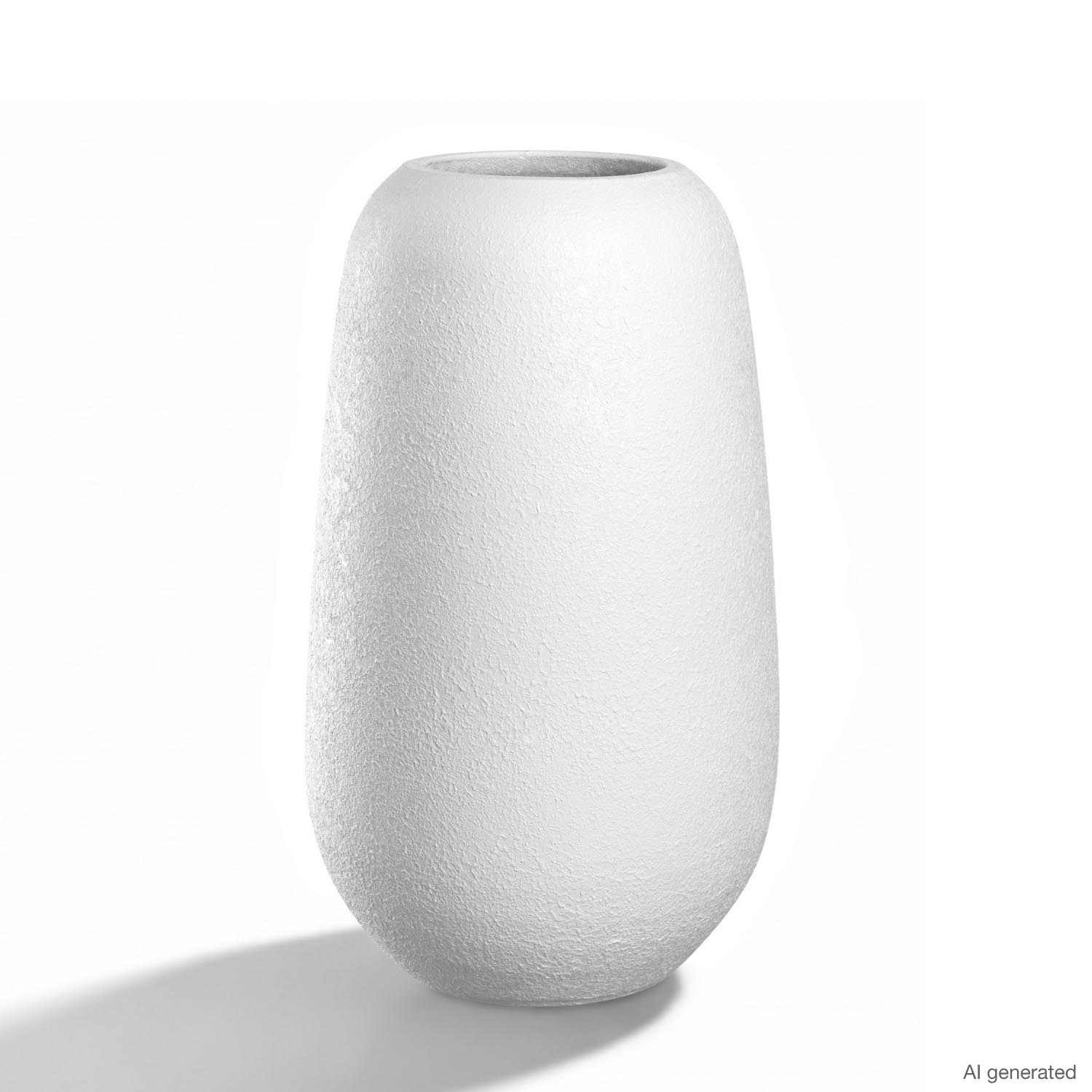 Keramikvase TROGOLO 30 cm weiß, ovale Form, strukturierte Oberflaeche