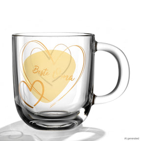 Glastasse EMOZIONE mit gelbem Herzmotiv und Gravur "Beste Oma