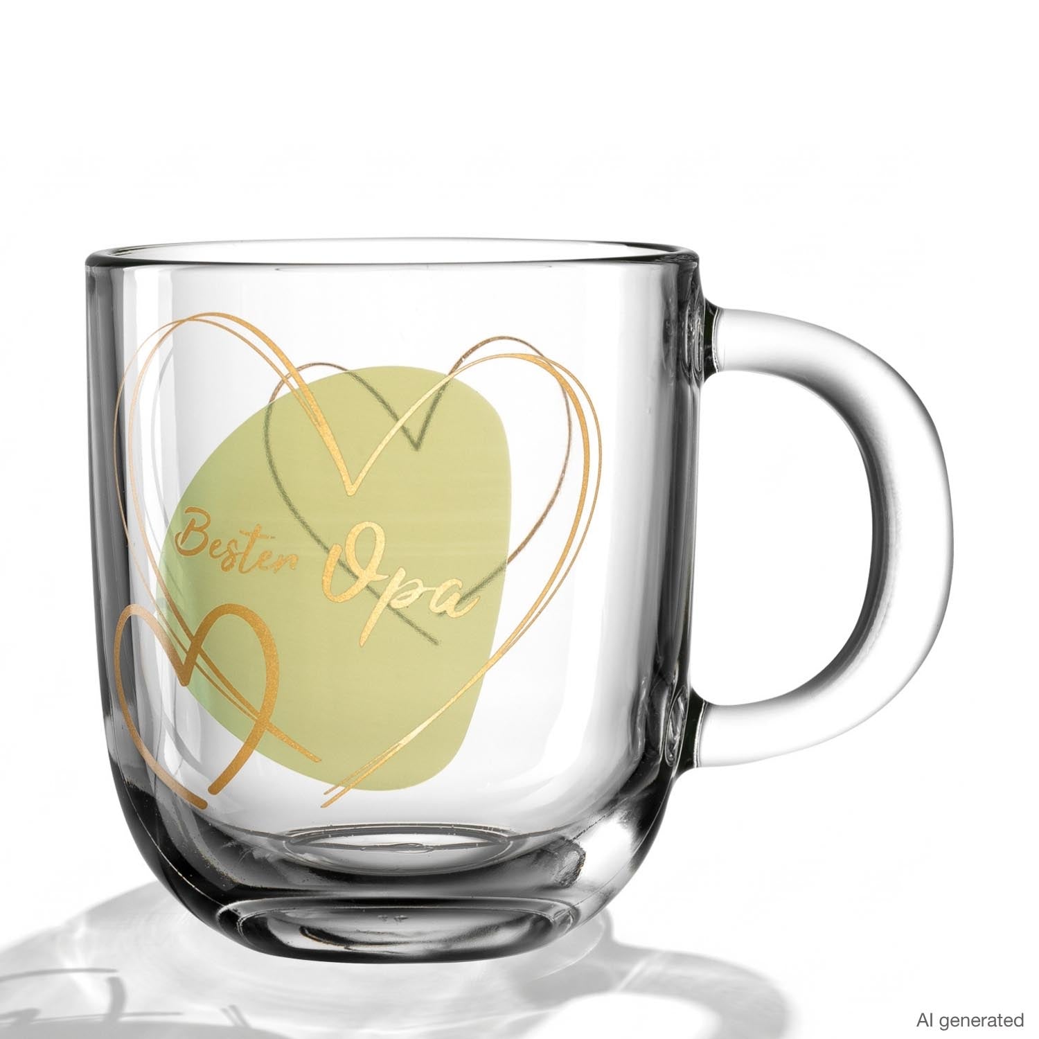 Glastasse EMOZIONE mit grünem Herz und Schriftzug "Bester Opa