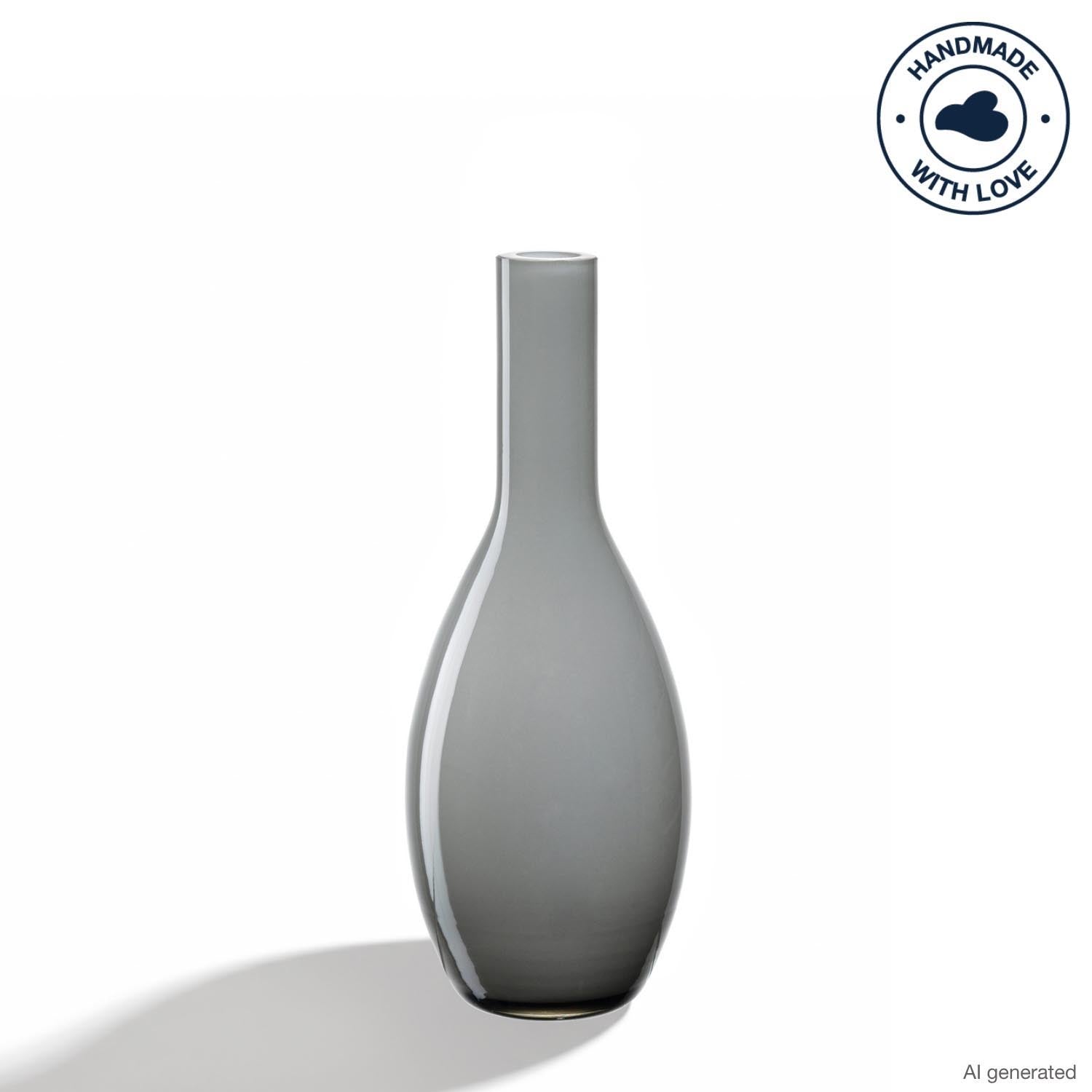 Graue Vase BEAUTY 18 cm, schlank, bauchig, auf weißer Oberfläche