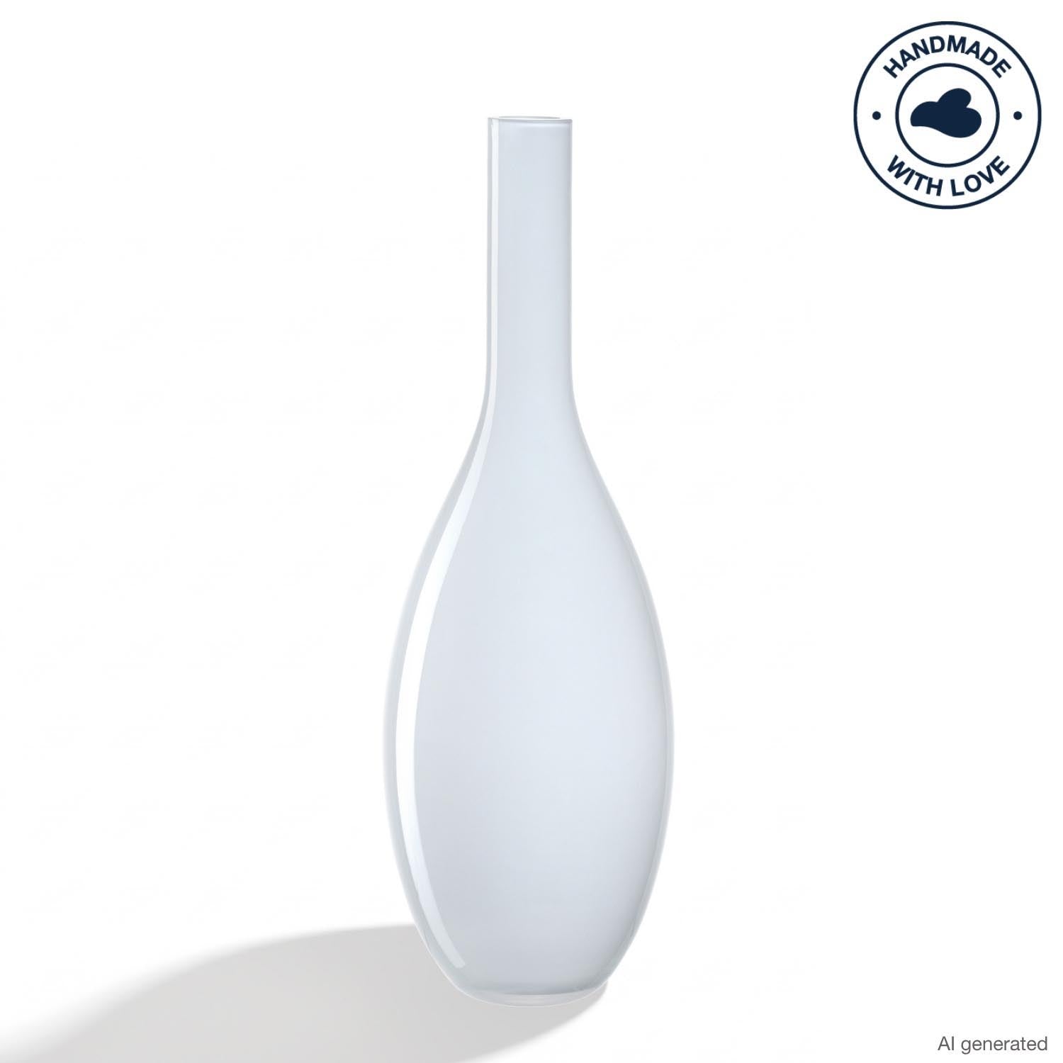 Weiße Vase BEAUTY mit schmalem Hals vor hellem Hintergrund