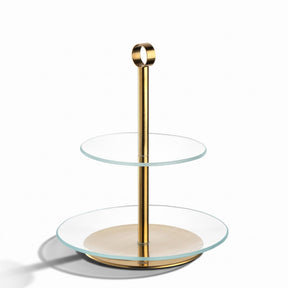 Etagere CENA gold 2-teilig mit Glastablaren und goldenem Ständer vor weißem Hintergrund