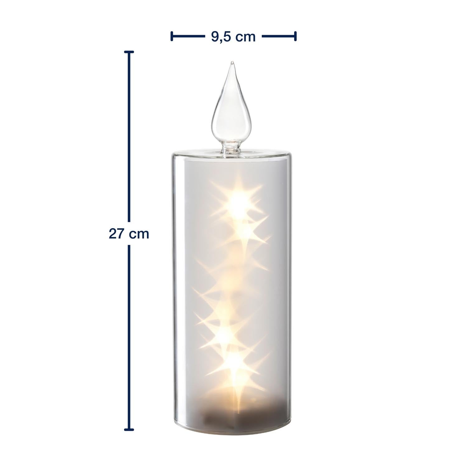 Massangaben zu LED Kerze RIPOSO 27 cm weiß mit brennender Flamme