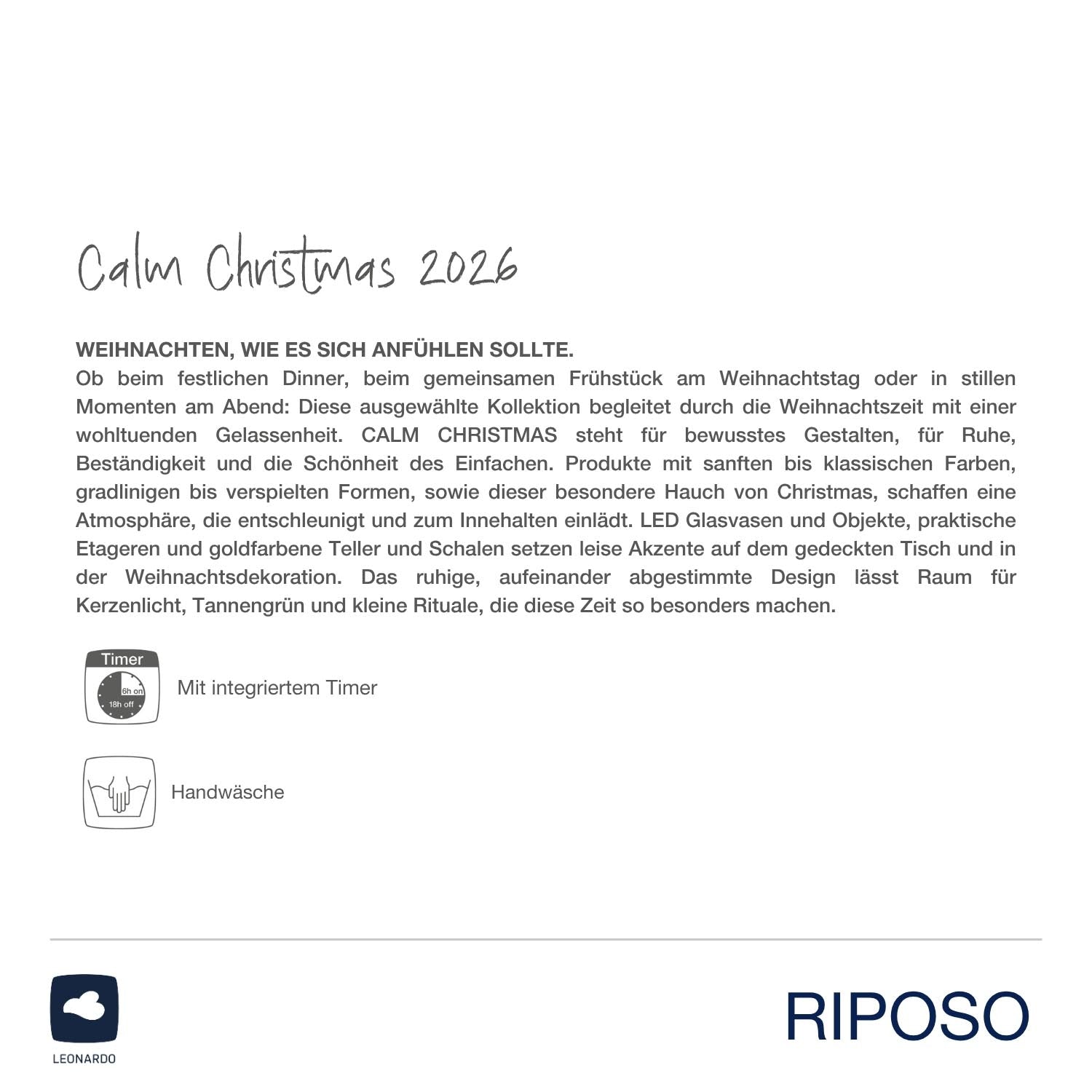 LED Vase RIPOSO mit Produktinformationen und Pflegeanleitung