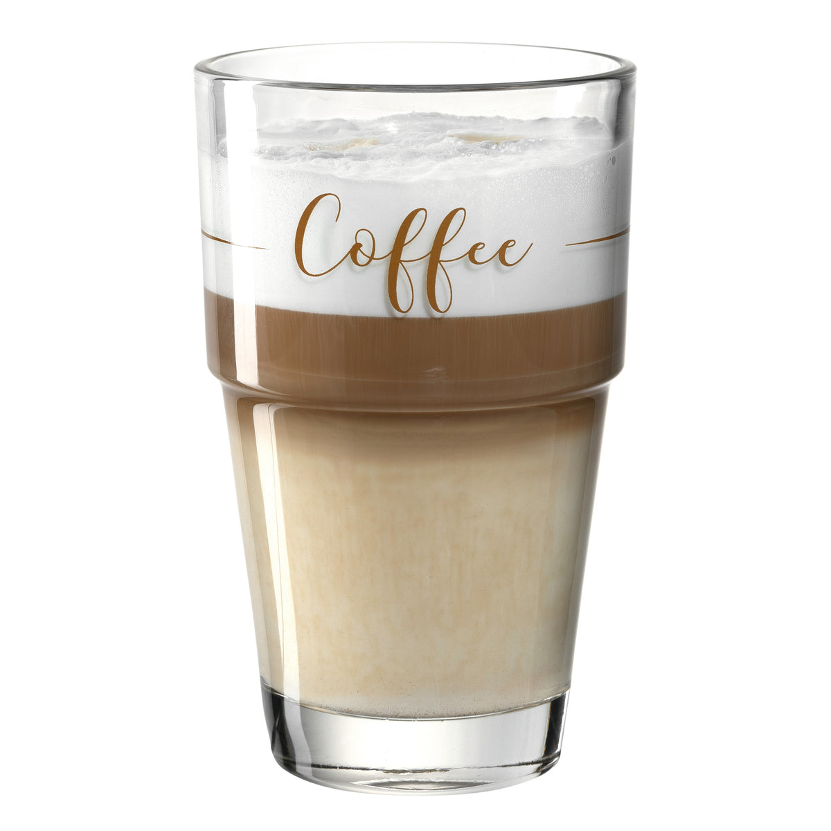 Becherset SOLO mit Schichtdarstellung eines Kaffeegetränks, Beschriftung "Coffee