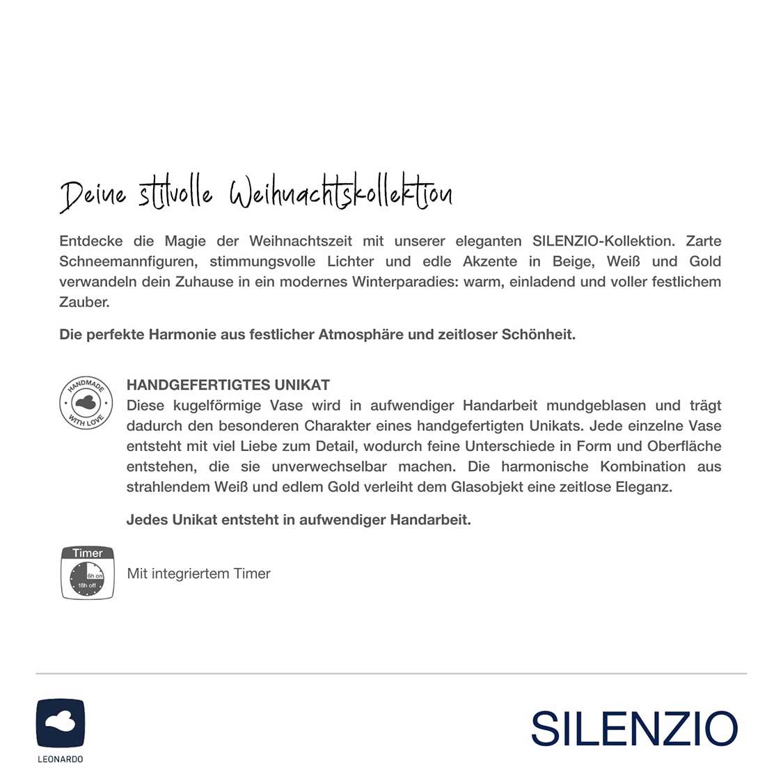 LED Kugel SILENZIO 17 cm weiß/gold