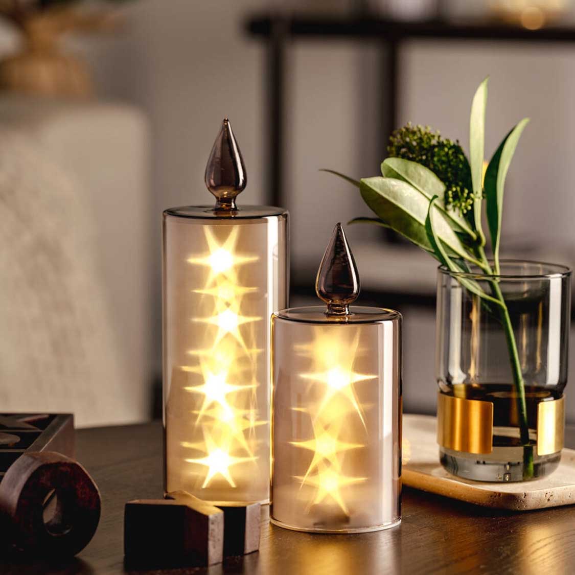 LED Kerze CAPANNA 21 cm grau