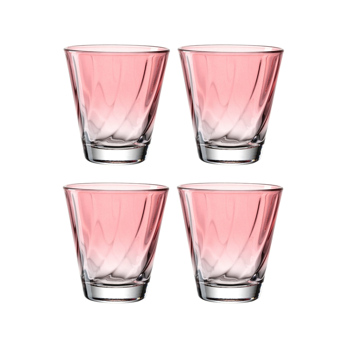 Vier rote Trinkgläser TWIST 215 ml in 2x2 Anordnung