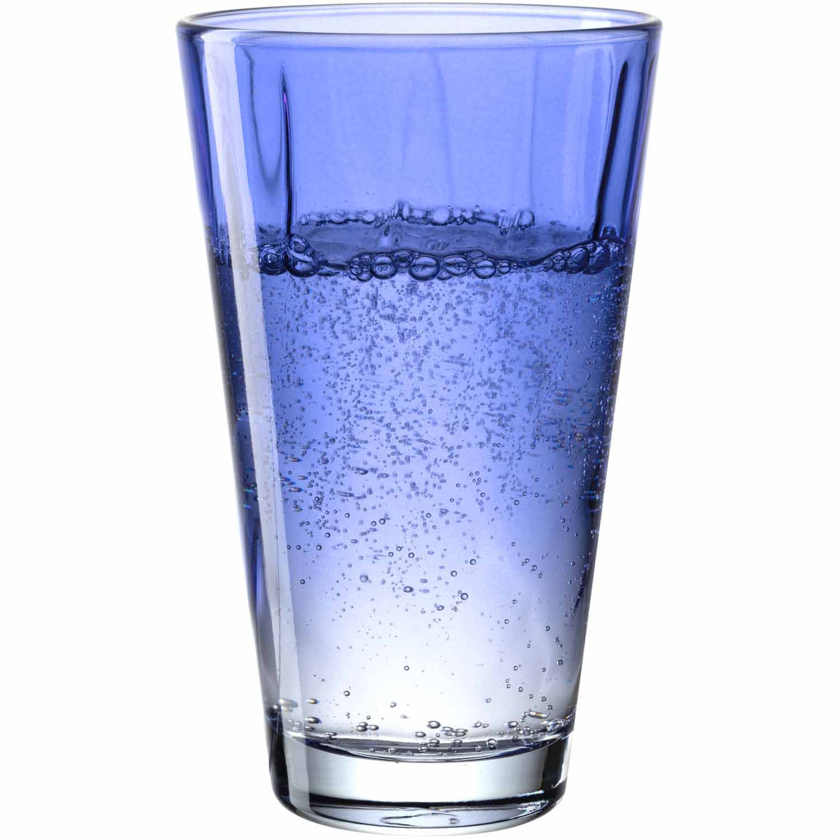 Trinkglas TWIST 300 ml blau gefuellt mit Wasser und Kohlensaeure-Blasen