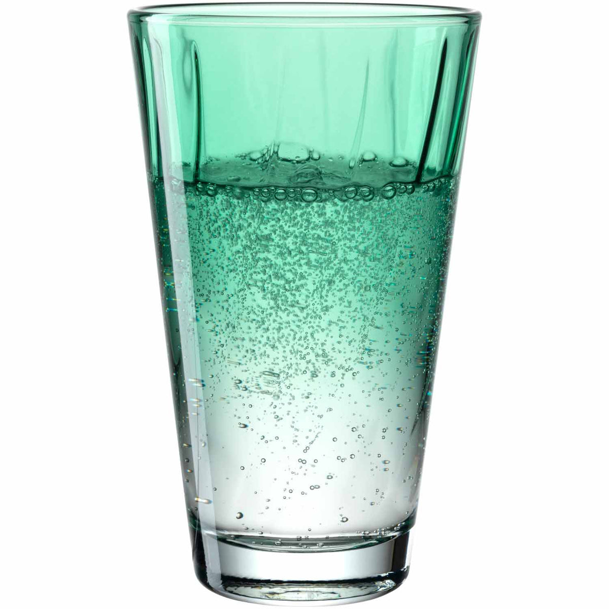 Trinkglas TWIST mit Mineralwasser und Kohlensäurebläschen gefüllt