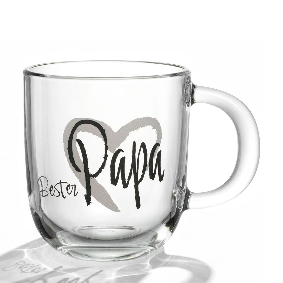 Tasse EMOZIONE mit Schriftzug "Bester Papa" und Herz-Motiv, klares Glas
