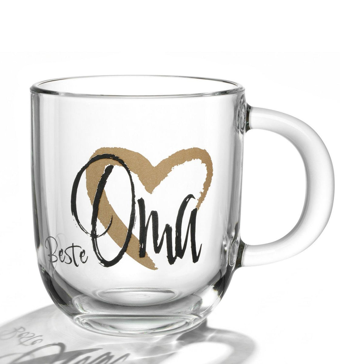 Tasse EMOZIONE mit Gravur "Beste Oma" und goldenem Herz, freigestellt