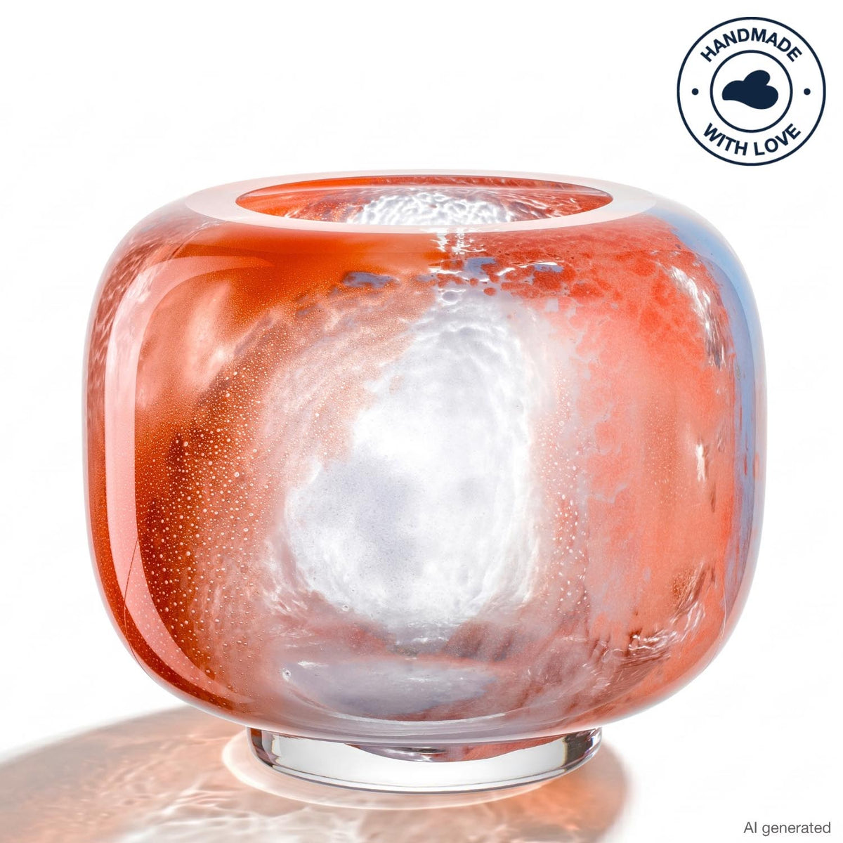 Vase CIPRIA DUE orange/blau aus Glas mit rundem Korpus vor weissem Hintergrund
