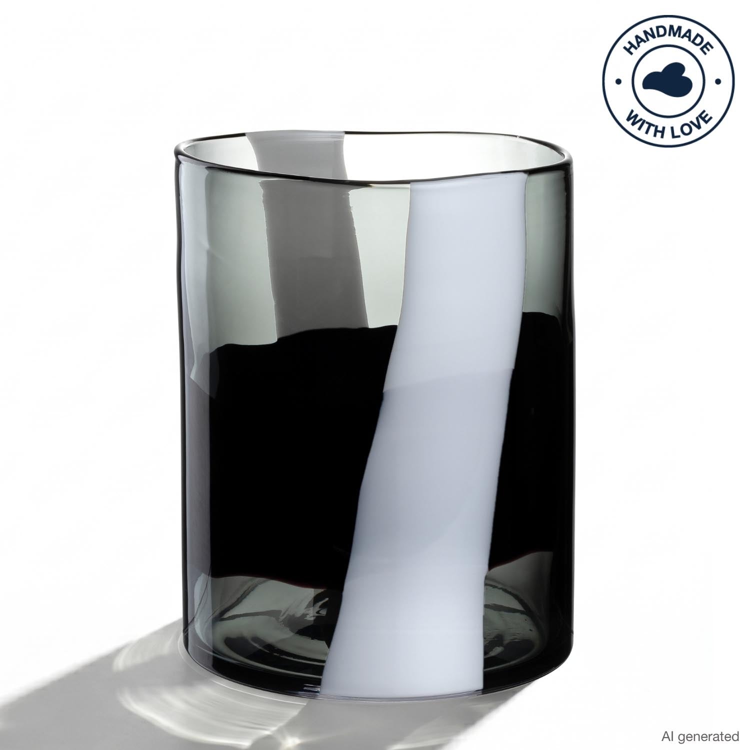 Vase BANDA NERA mit weißem Streifen auf schwarzem Glas