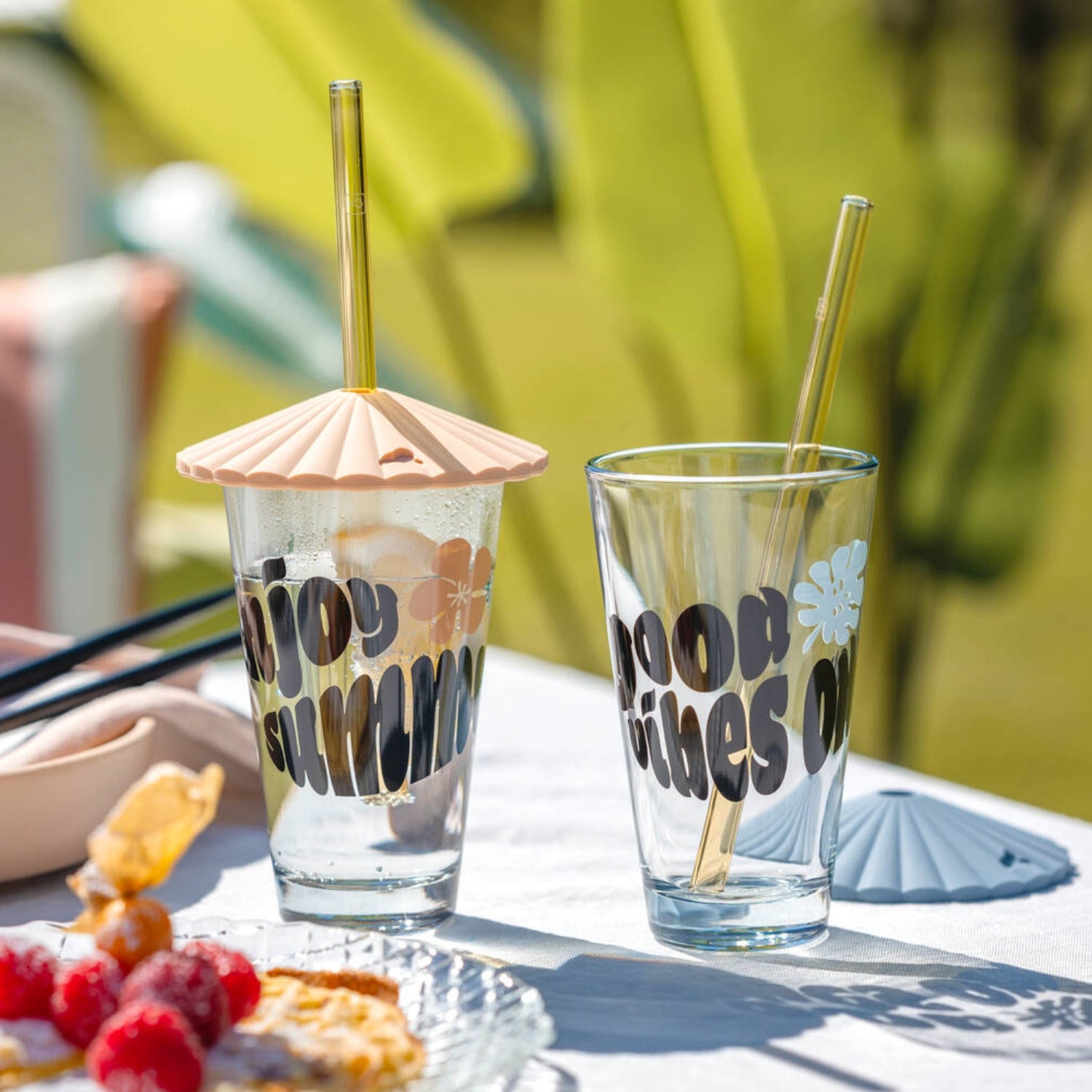 Silikon Schirmchen SOLE 10 cm apricot und blau 2er-Set